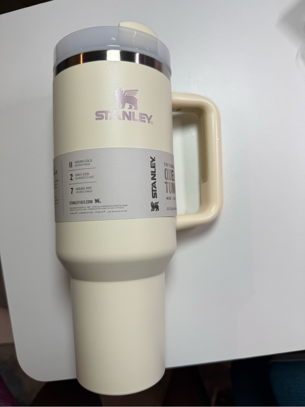Stanley Cream Insulated Travel Tumbler with Handle